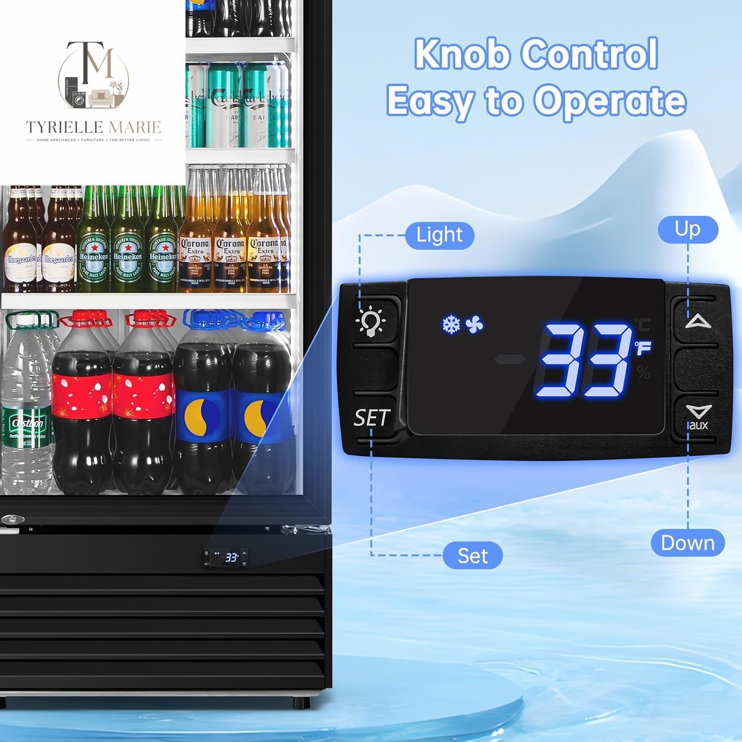 Commercial Beverage Refrigerator, 24.5 Inch 15 Cu. Ft. Drink Fridge, Display Refrigerator with Glass Door, Commercial Display Fridge with 4 Adjustable Shelves, for Shops, Restaurants, Bars