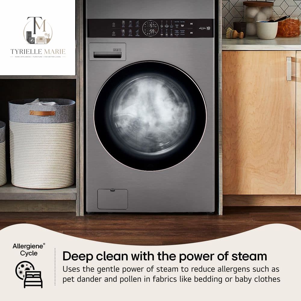 WashTower Smart Stacked Laundry Center – 4.5 Cu. Ft. Front Load Washer & 7.4 Cu. Ft. Electric Dryer, WiFi, Graphite Steel