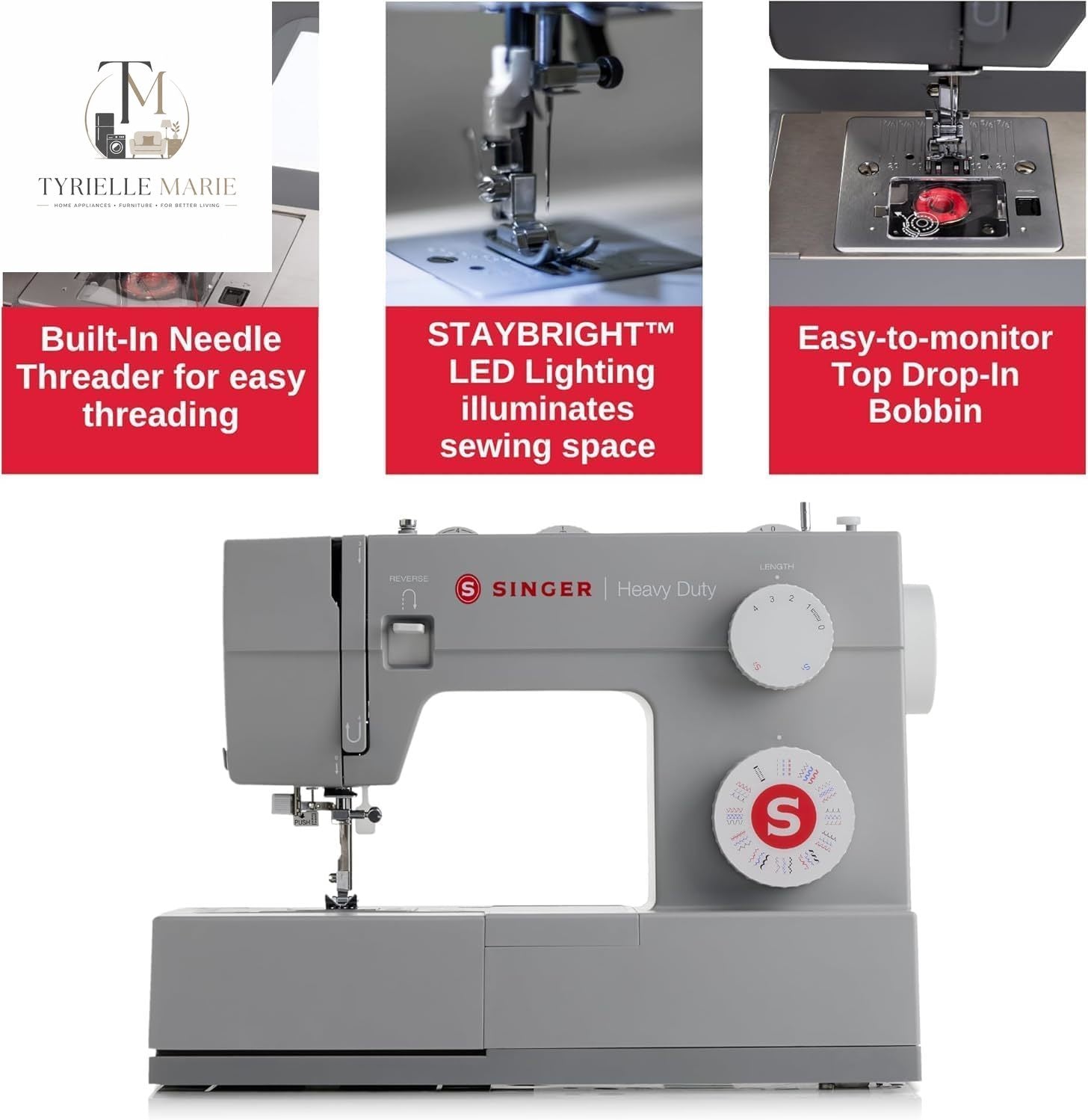 4452 Heavy Duty Sewing Machine Bundle – 1,100 Stitches/Min, 110 Stitch Applications, Extension Table & Bonus Presser Feet
