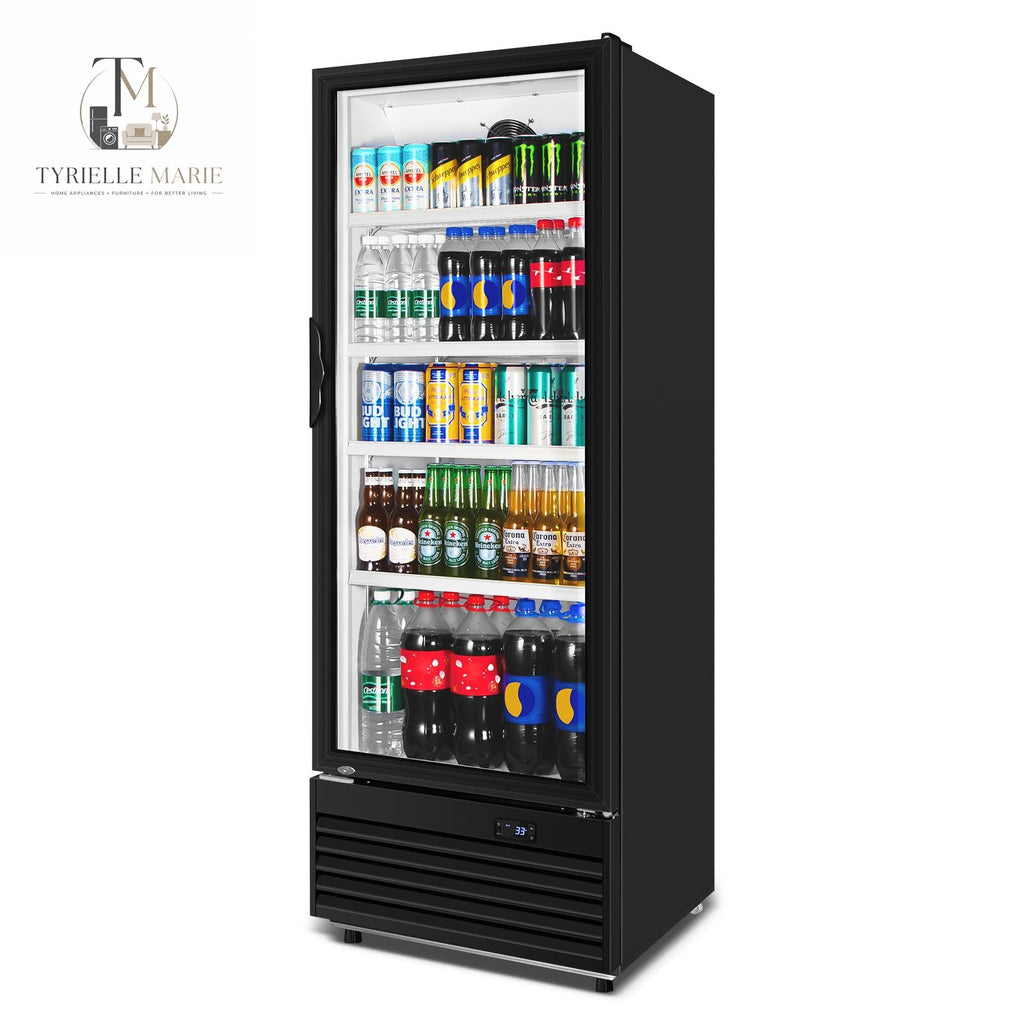 Commercial Beverage Refrigerator, 24.5 Inch 15 Cu. Ft. Drink Fridge, Display Refrigerator with Glass Door, Commercial Display Fridge with 4 Adjustable Shelves, for Shops, Restaurants, Bars