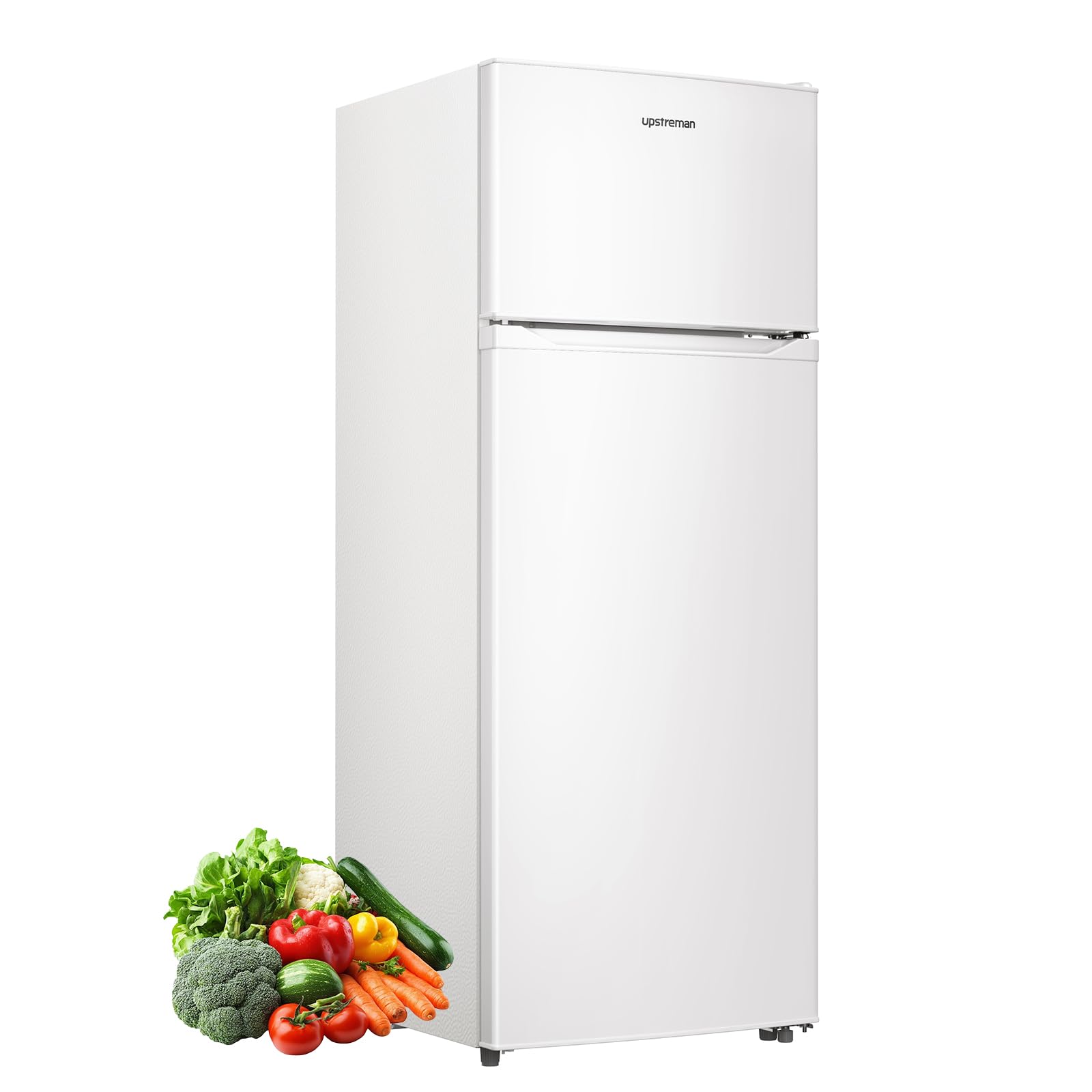 7.7 Cu. Ft. Double Door Refrigerator with Freezer – Compact Fridge with Adjustable Temperature Control, Crisper Drawer & Reversible Door