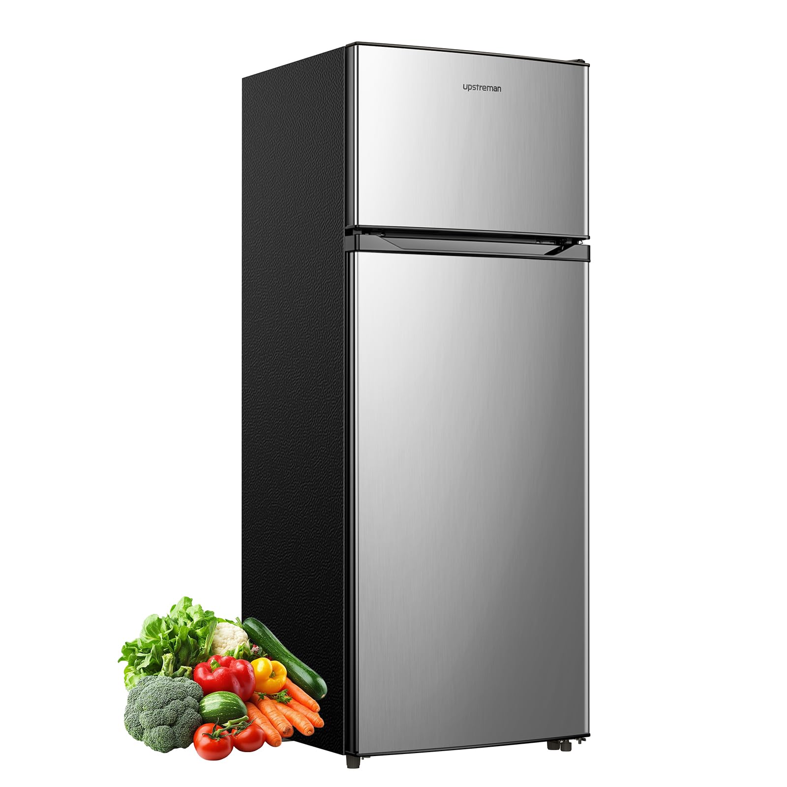 7.7 Cu. Ft. Double Door Refrigerator with Freezer – Compact Fridge with Adjustable Temperature Control, Crisper Drawer & Reversible Door