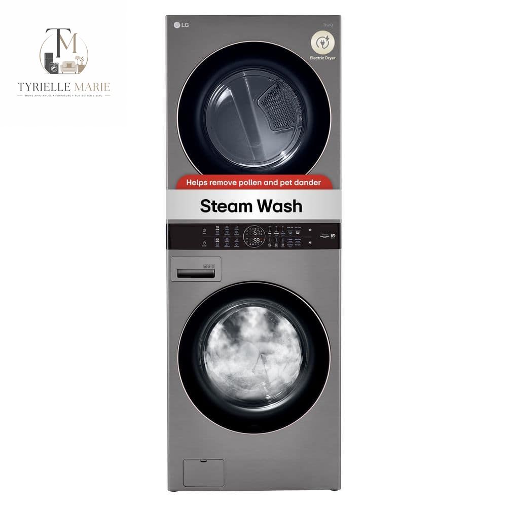 WashTower Smart Stacked Laundry Center – 4.5 Cu. Ft. Front Load Washer & 7.4 Cu. Ft. Electric Dryer, WiFi, Graphite Steel