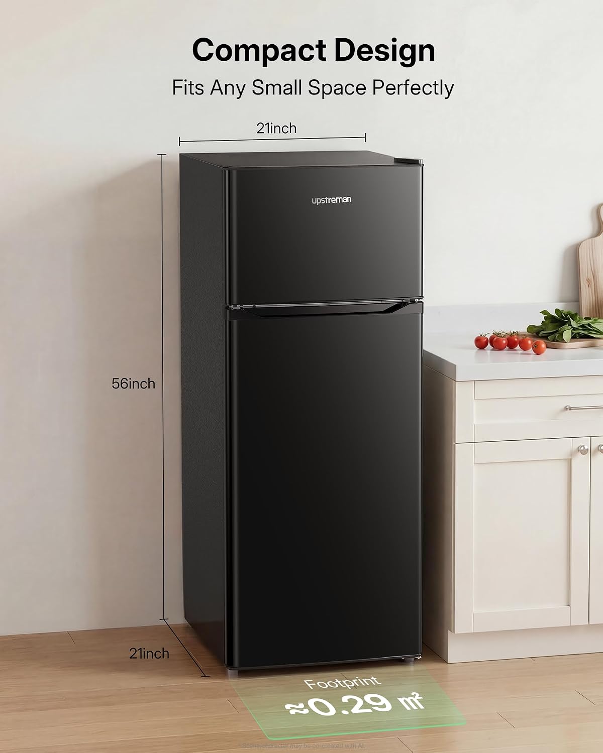7.7 Cu. Ft. Double Door Refrigerator with Freezer – Compact Fridge with Adjustable Temperature Control, Crisper Drawer & Reversible Door