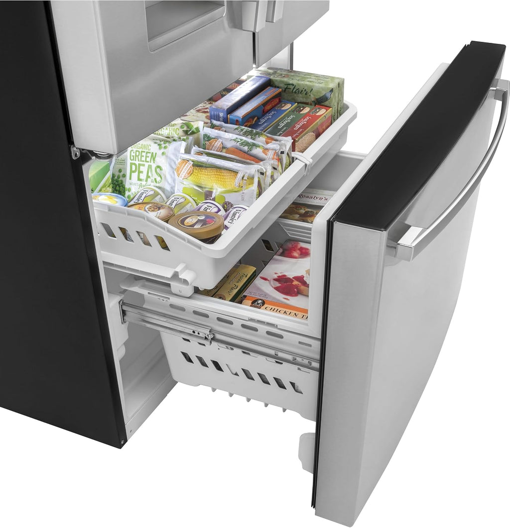 GE 25.6 Cu. Ft. French Door Refrigerator – Fingerprint Resistant Stainless Steel, Space-Saving Ice Maker & LED Interior Lighting