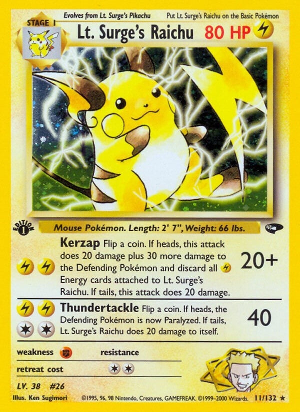 Lt. Surge's Raichu (011/132) (Unlimited Holofoil) [Gym Challenge]