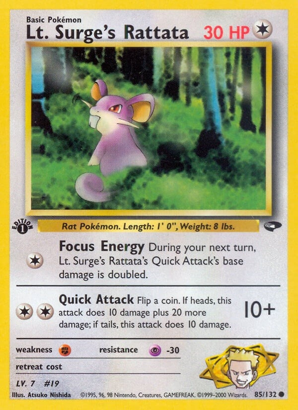 Lt. Surge's Rattata (085/132) (1st Edition) [Gym Challenge]