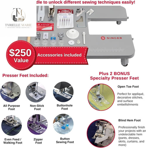 4452 Heavy Duty Sewing Machine Bundle – 1,100 Stitches/Min, 110 Stitch Applications, Extension Table & Bonus Presser Feet