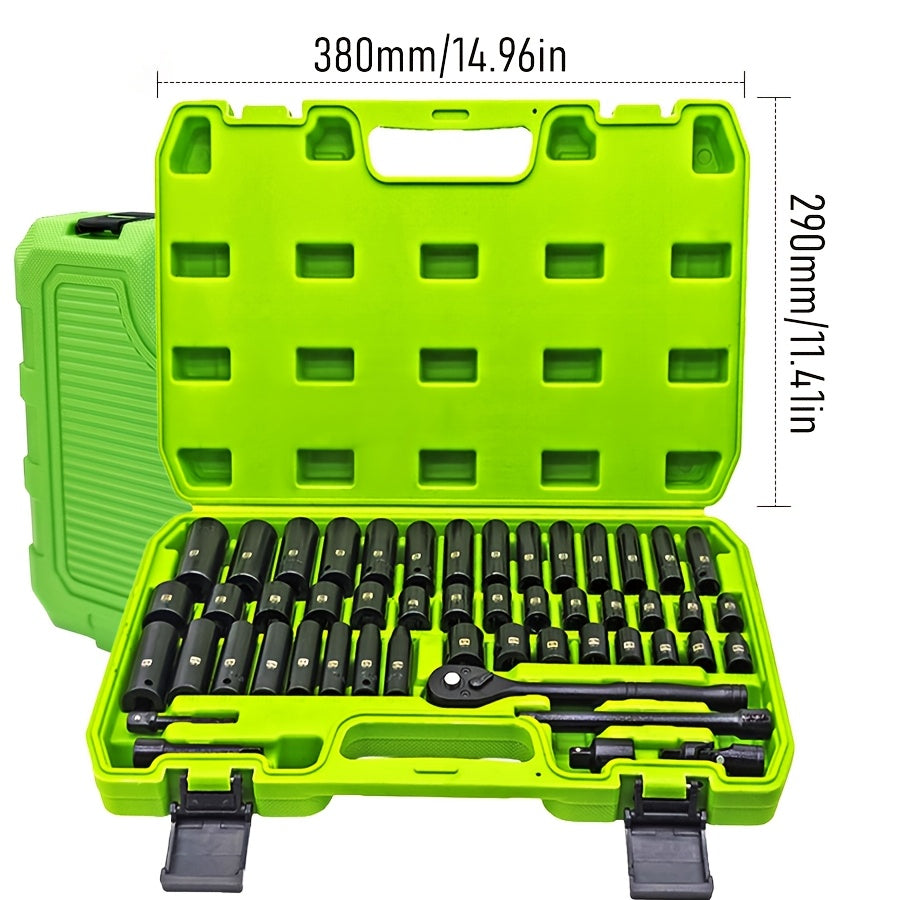 53pcs Tool Set Or 47pcs Impact Socket Set with 3/8" Drive, SAE (5/16" to 3/4") And Metric (8 to 22mm) Sizes, 6-point Design, Including Ratchet Handle, Extension Rod And Connector, Cr-V