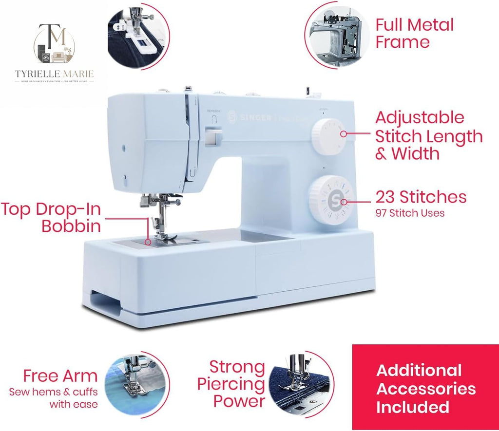4423 Meltwater Blue Heavy Duty Sewing Machine – 1,100 Stitches/Min, 97 Stitch Applications, 50% More Power & Accessories