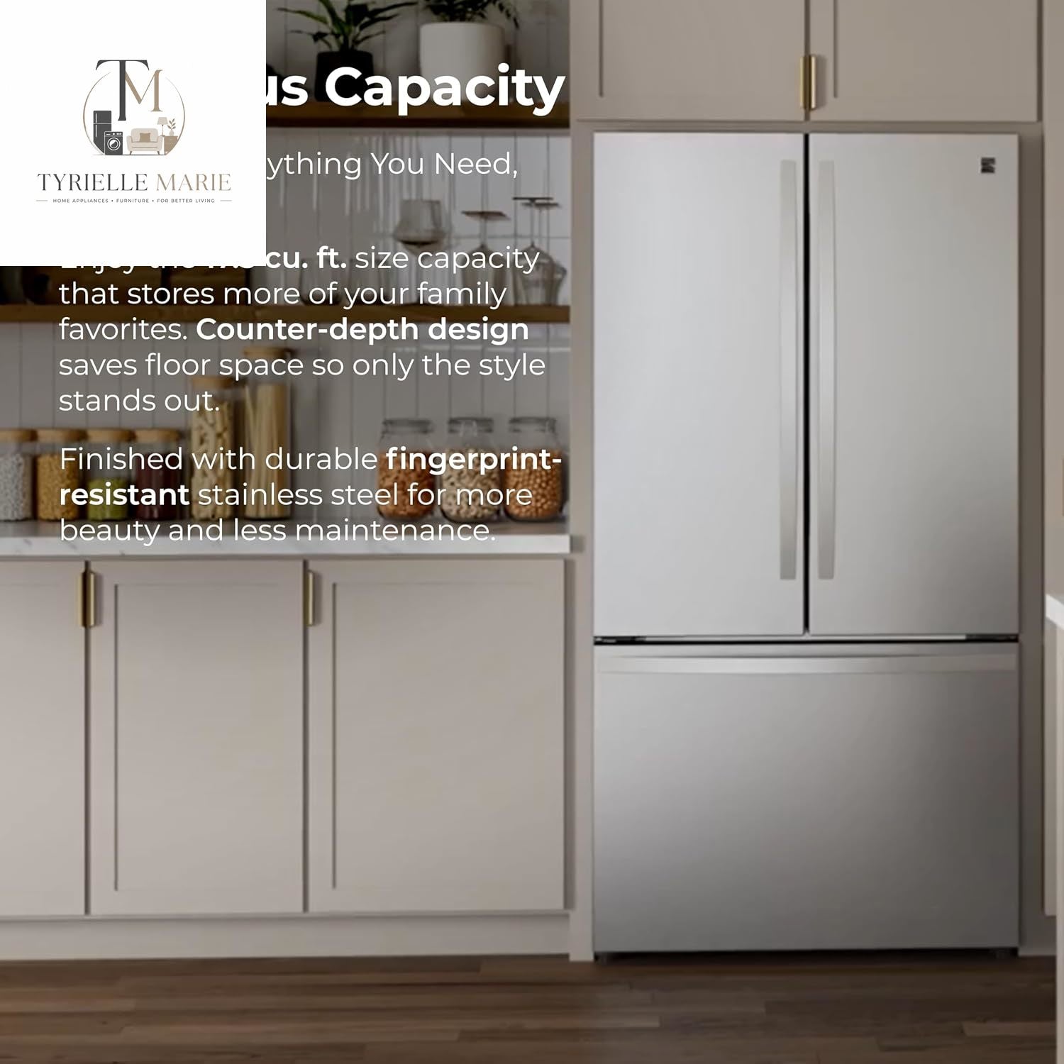 Kenmore 17.5 Cu. Ft. French Door Refrigerator – 30" Counter-Depth, Fingerprint-Resistant Stainless Steel, Ice Maker & ENERGY STAR
