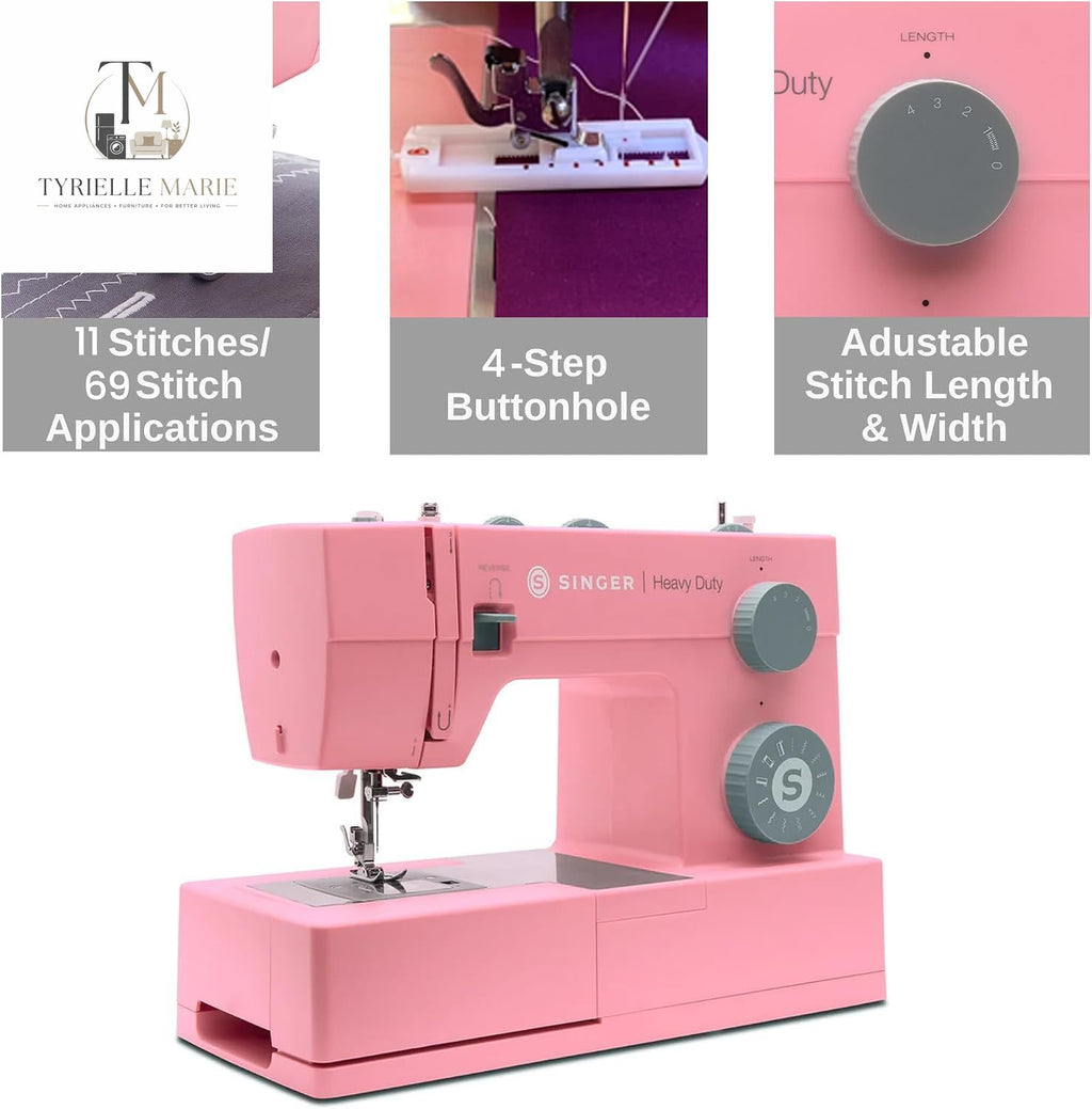 4411 Pink Heavy Duty Sewing Machine – 1,100 Stitches/Min, 60% Stronger Motor, 69 Stitch Applications & Accessory Kit