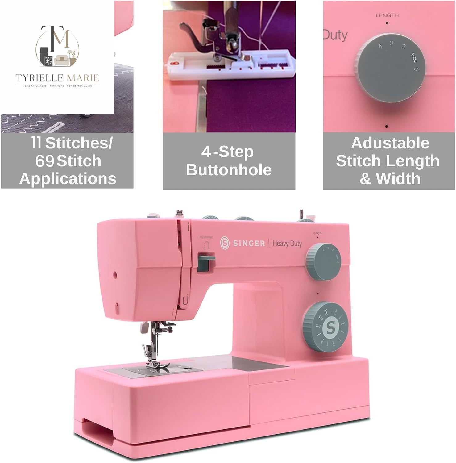 4411 Pink Heavy Duty Sewing Machine – 1,100 Stitches/Min, 60% Stronger Motor, 69 Stitch Applications & Accessory Kit