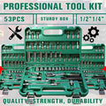 53pcs Tool Set Or 47pcs Impact Socket Set with 3/8" Drive, SAE (5/16" to 3/4") And Metric (8 to 22mm) Sizes, 6-point Design, Including Ratchet Handle, Extension Rod And Connector, Cr-V